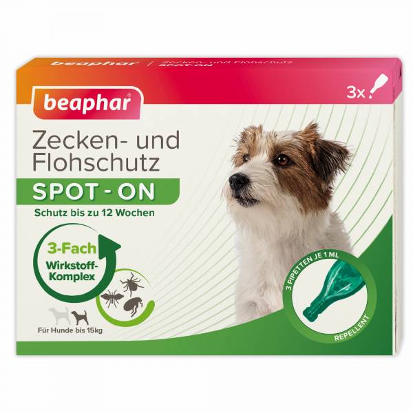 Beaphar Zecken- und Flohschutz SPOT-ON 3x1ml, für kleine Hunde (bis 15kg)